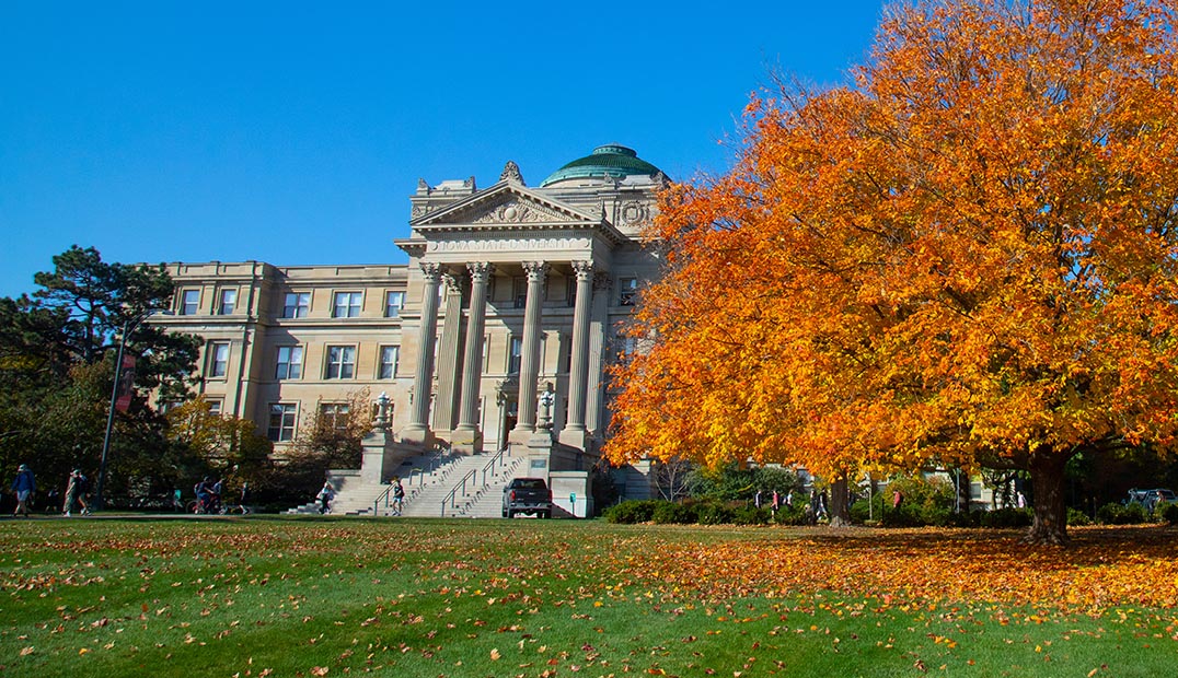 View of Beardshear Hall on a fall day.
