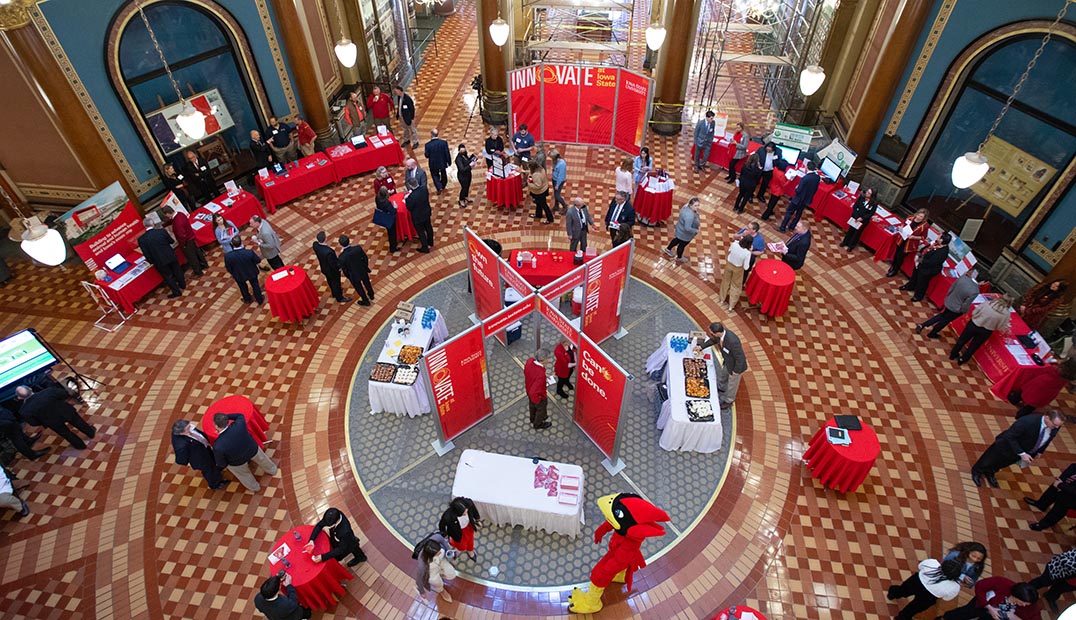 Birds-eye view of ISU Day at the Capitol set up in the rotunda.