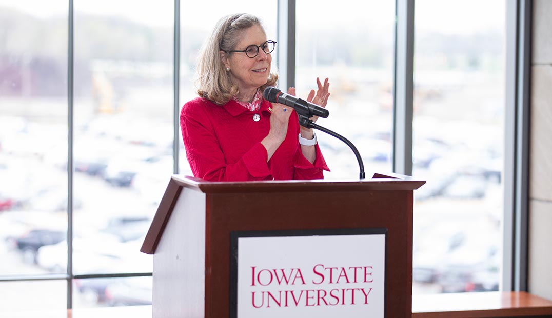 President Wendy Wintersteen at the lectern.